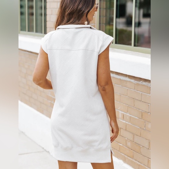 Half zip textured mini dress in beige NWT - Picture 4 of 7